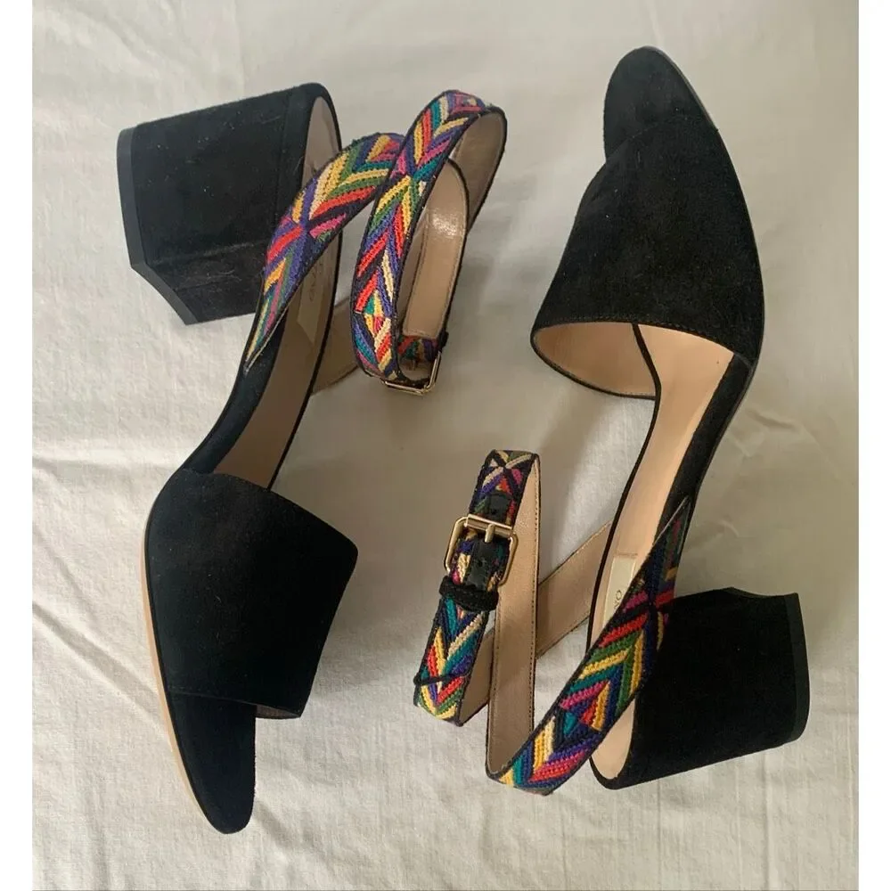 NEW IN BOX VALENTINO Native Couture EMBROIDERED ankle STRAP suede city SANDALS S